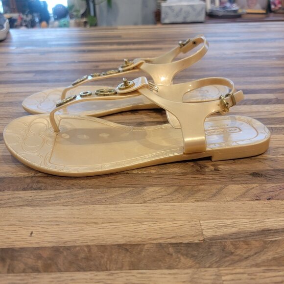 NWOT Coach Phila Golden Champagne T Strap Thong Jelly Sandals - Picture 6 of 15